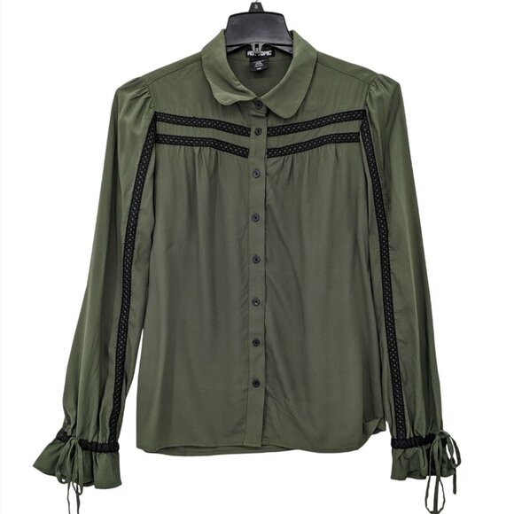 Hot Topic Steampunk Button Up Shirt Women Size M Ruffle Lace Whimsigoth Regency - Picture 1 of 9